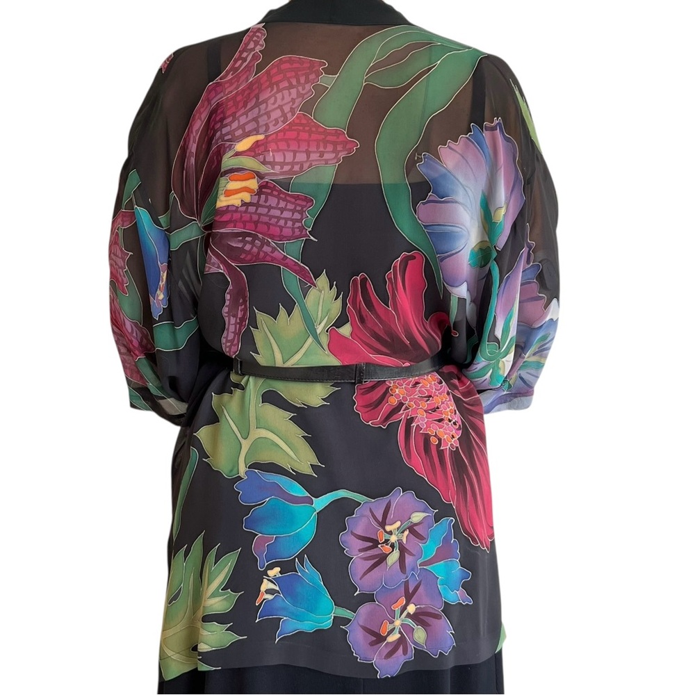 Rare Colorful Tropical Floral Island Print Silk Kimono One Size - Picture 16 of 16